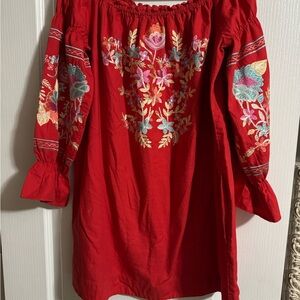 Red Embroidered Off-Shoulder Dress